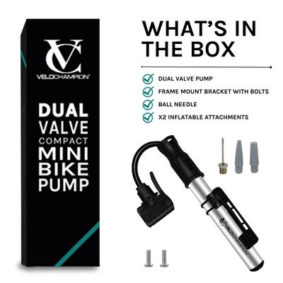 VeloChampion Dual Valve Compact Mini Pump with Aluminium Alloy Barrel.