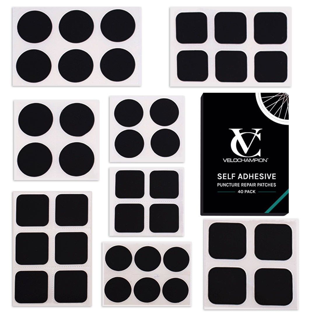 VeloChampion 40 Pack Self Adhesive Pre-Glued Bicycle Puncture Repair Patches for all Bikes.