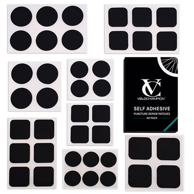 VeloChampion 40 Pack Self Adhesive Pre-Glued Bicycle Puncture Repair Patches for all Bikes.