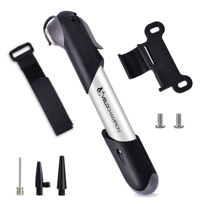 VeloChampion Alloy 7 Mini Bike Pump for Presta, Dunlop & Schrader Valves with Frame Mount Inlcuded_