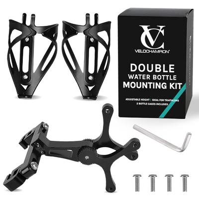 Double Water Bottle Cage Mount - Alloy Black for Cycling Triathlon Bike