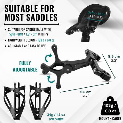 Double Water Bottle Cage Mount - Alloy Black for Cycling Triathlon Bike