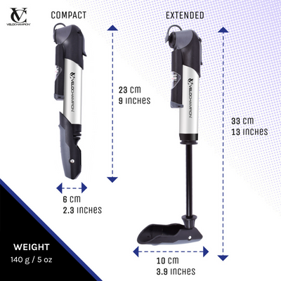 VeloChampion Alloy 9 Bike Pump with Pressure Gauge + T-bar Handle to 120 PSI / 8.3 BAR