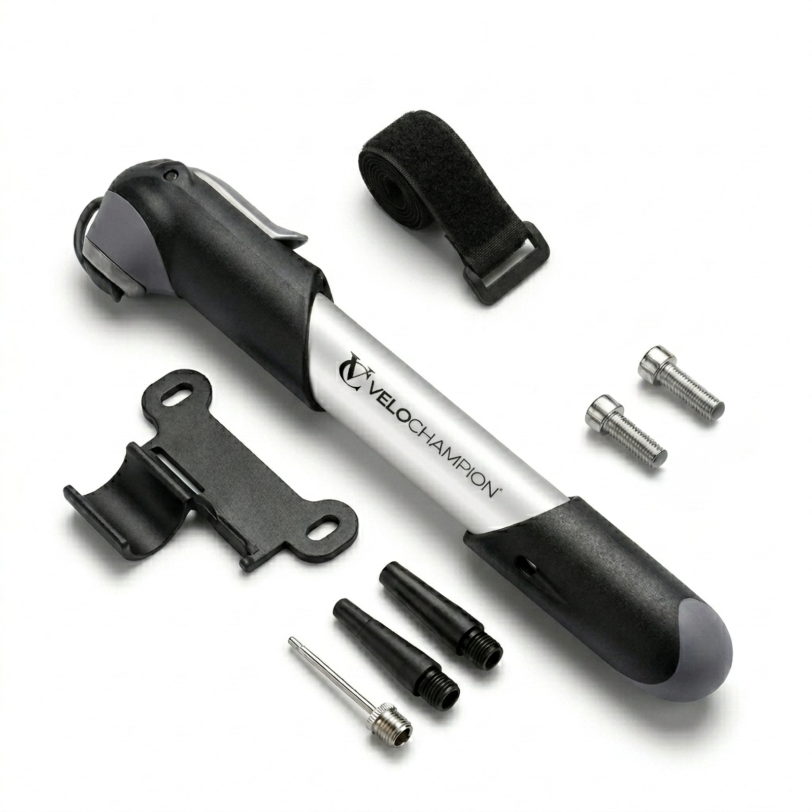 VeloChampion Alloy 7 Mini Bike Pump for Presta, Dunlop & Schrader Valves with Frame Mount Inlcuded_