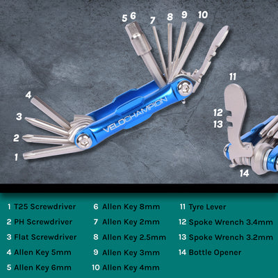 VeloChampion 14 in 1 Blue Bike Multitool with Storage Case