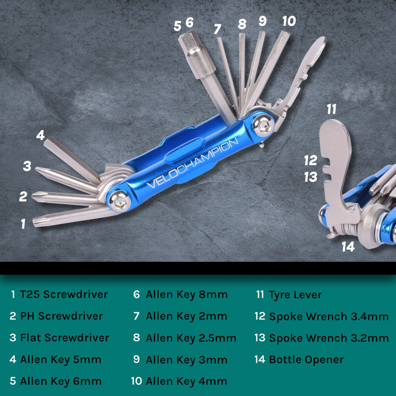 VeloChampion 14 in 1 Blue Bike Multitool with Storage Case