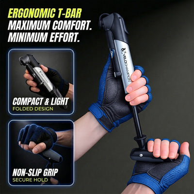VeloChampion Alloy 9 Bike Pump with Pressure Gauge + T-bar Handle to 120 PSI / 8.3 BAR