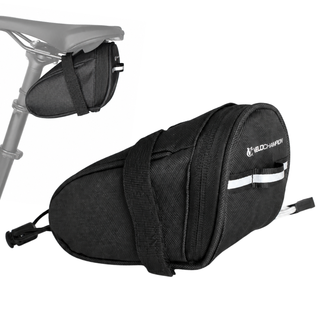 VeloChampion Cycling Speed Seat Pack Black MTB Saddle Bag, Back Pouch 1L
