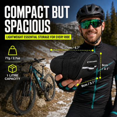 VeloChampion Cycling Speed Seat Pack Black MTB Saddle Bag, Back Pouch 1L