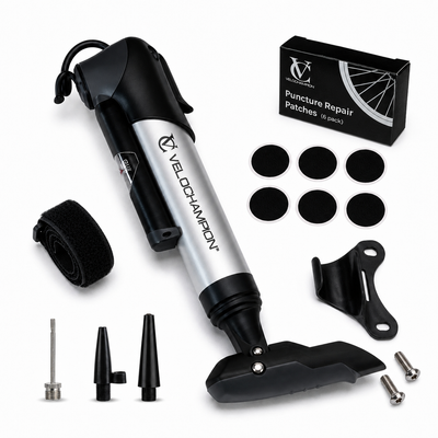 VeloChampion Alloy 9 Bike Pump with Pressure Gauge + T-bar Handle to 120 PSI / 8.3 BAR