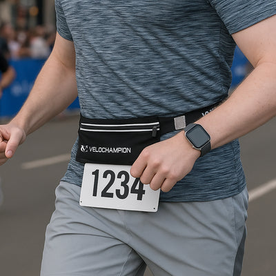 VeloChampion Reflective Running Number Belt Waist Pack Plus Storage Pocket