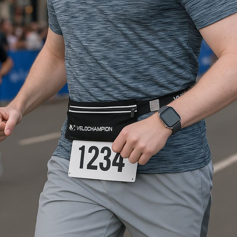 VeloChampion Reflective Running Number Belt Waist Pack Plus Storage Pocket