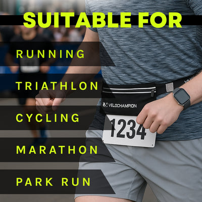 VeloChampion Reflective Running Number Belt Waist Pack Plus Storage Pocket