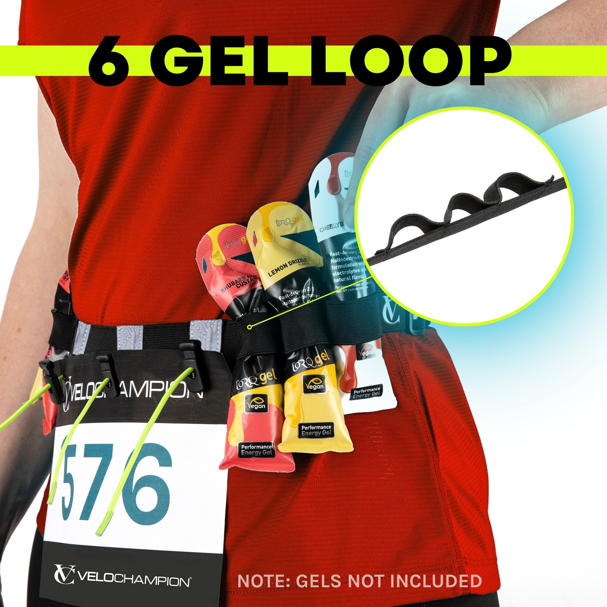 VeloChampion Reflective Running Belt Waist Number Belt | 3 Toggle Gel Holder | Elastic Adjustable Fit with Clip Fastening