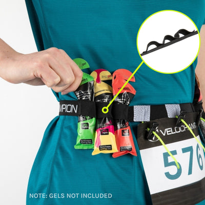 VeloChampion Reflective Running Belt Waist Number Belt | 3 Toggle Gel Holder | Elastic Adjustable Fit with Clip Fastening