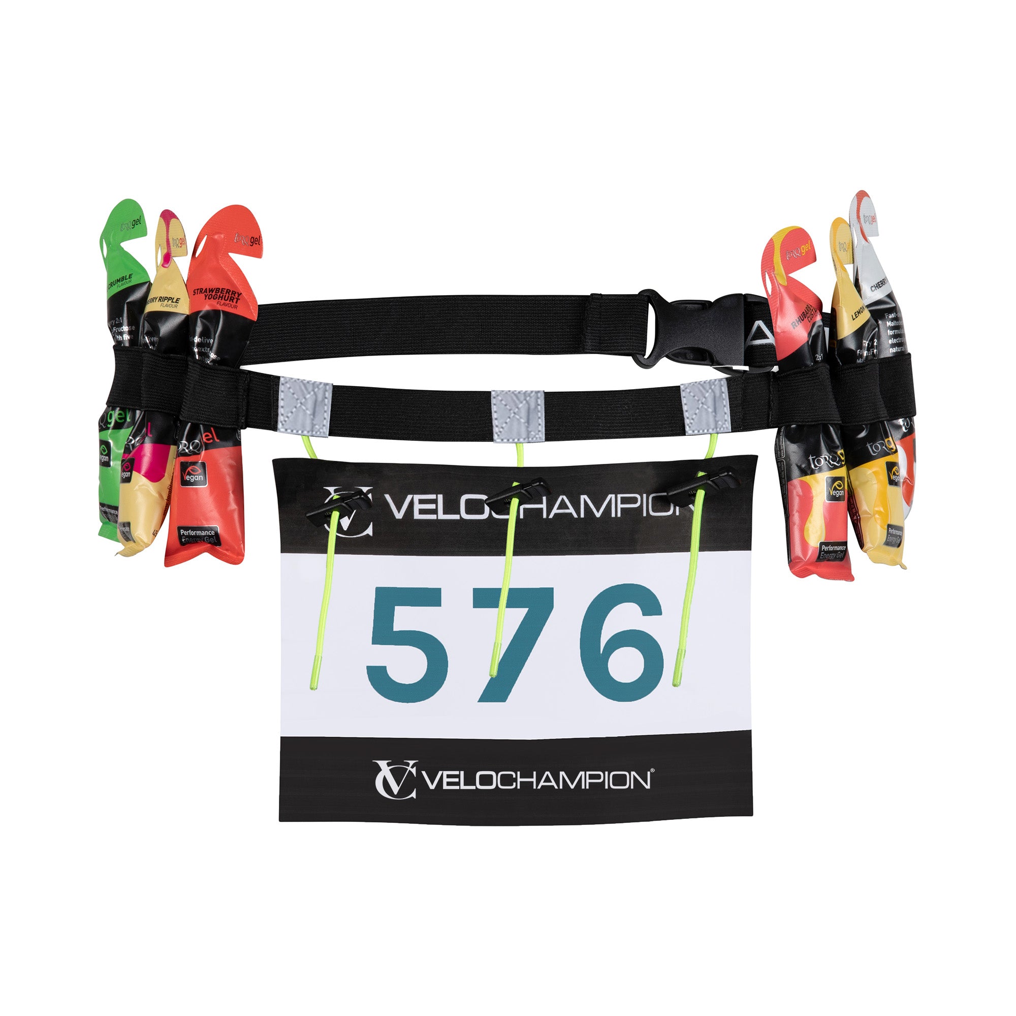 VeloChampion Reflective Running Belt Waist Number Belt | 3 Toggle Gel Holder | Elastic Adjustable Fit with Clip Fastening