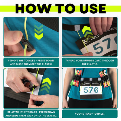 VeloChampion Reflective Running Belt Waist Number Belt | 3 Toggle Gel Holder | Elastic Adjustable Fit with Clip Fastening