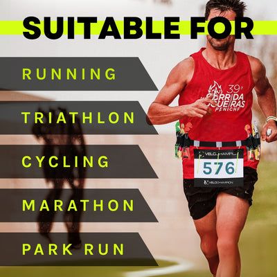 VeloChampion Reflective Running Belt Waist Number Belt | 3 Toggle Gel Holder | Elastic Adjustable Fit with Clip Fastening