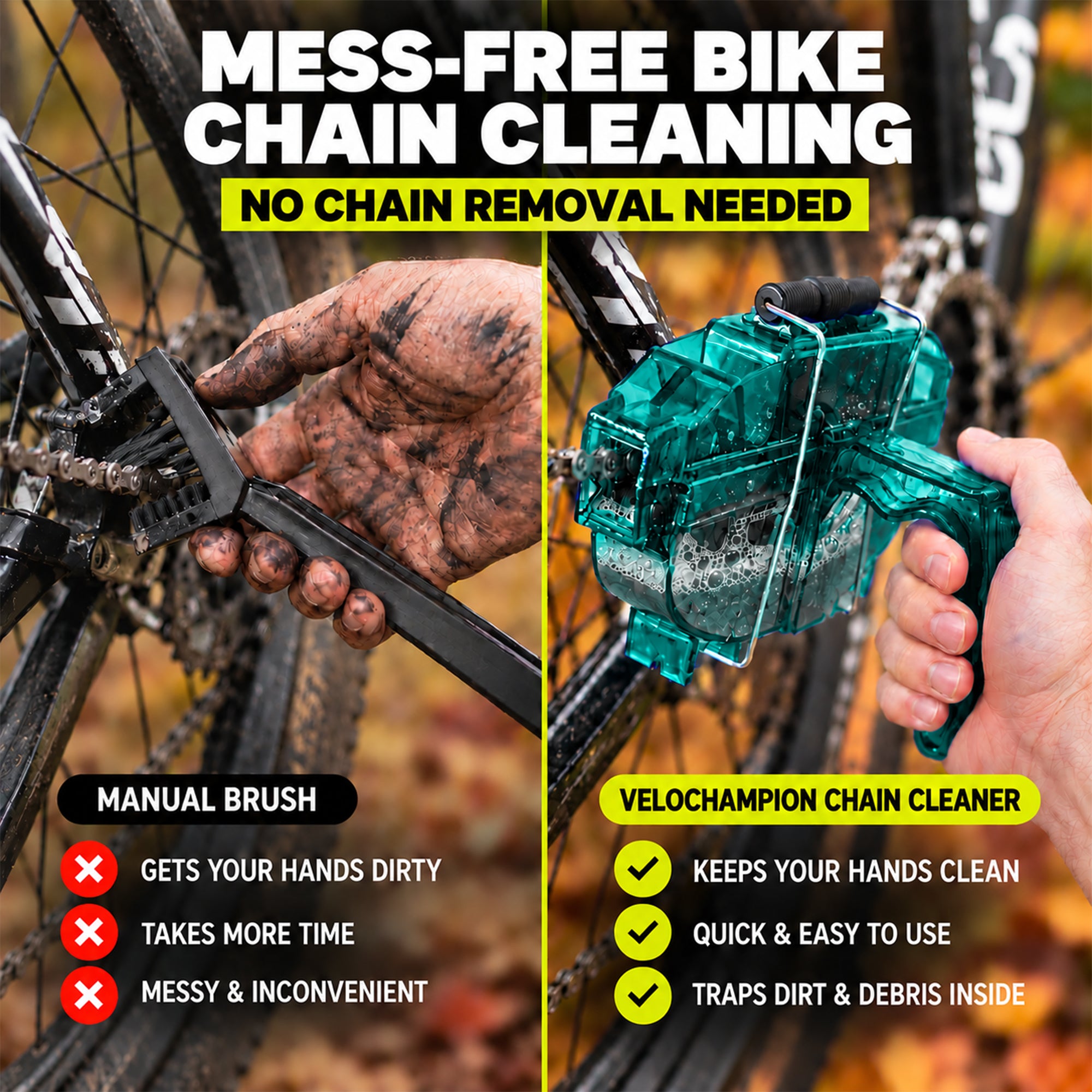 VeloChampion Green Handheld Bike Chain Cleaning Tool | No Chain Removal Needed