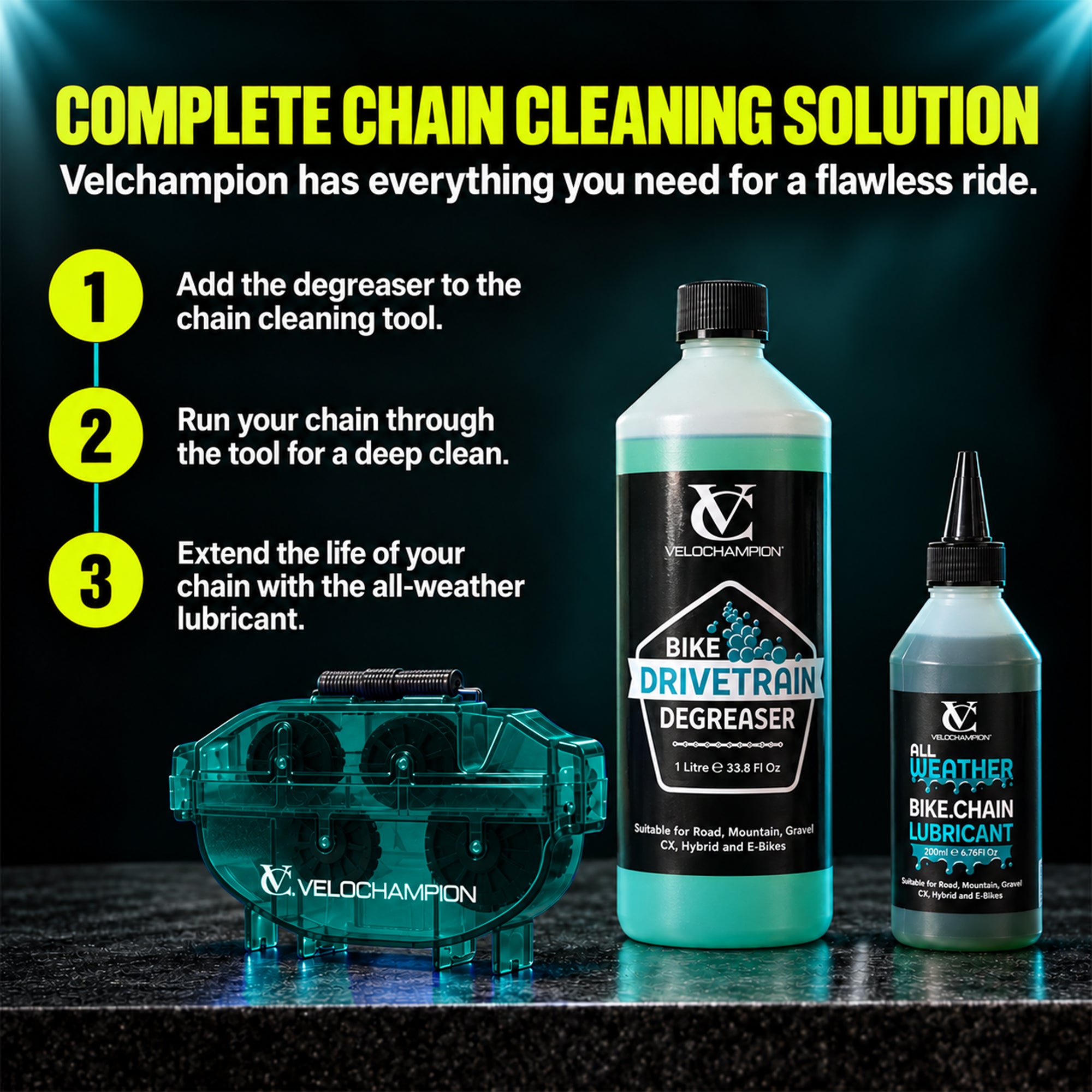 VeloChampion Green Handheld Bike Chain Cleaning Tool | No Chain Removal Needed