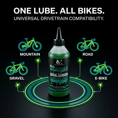 Bike chain lubricant for all types of bike chains. Mountain bike, gravel bike, road bike, ebike