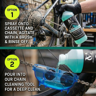 VeloChampion 1 Litre Biodegradable Bike Drivetrain Degreaser Spray | Made in the UK | Suitable for all Bikes