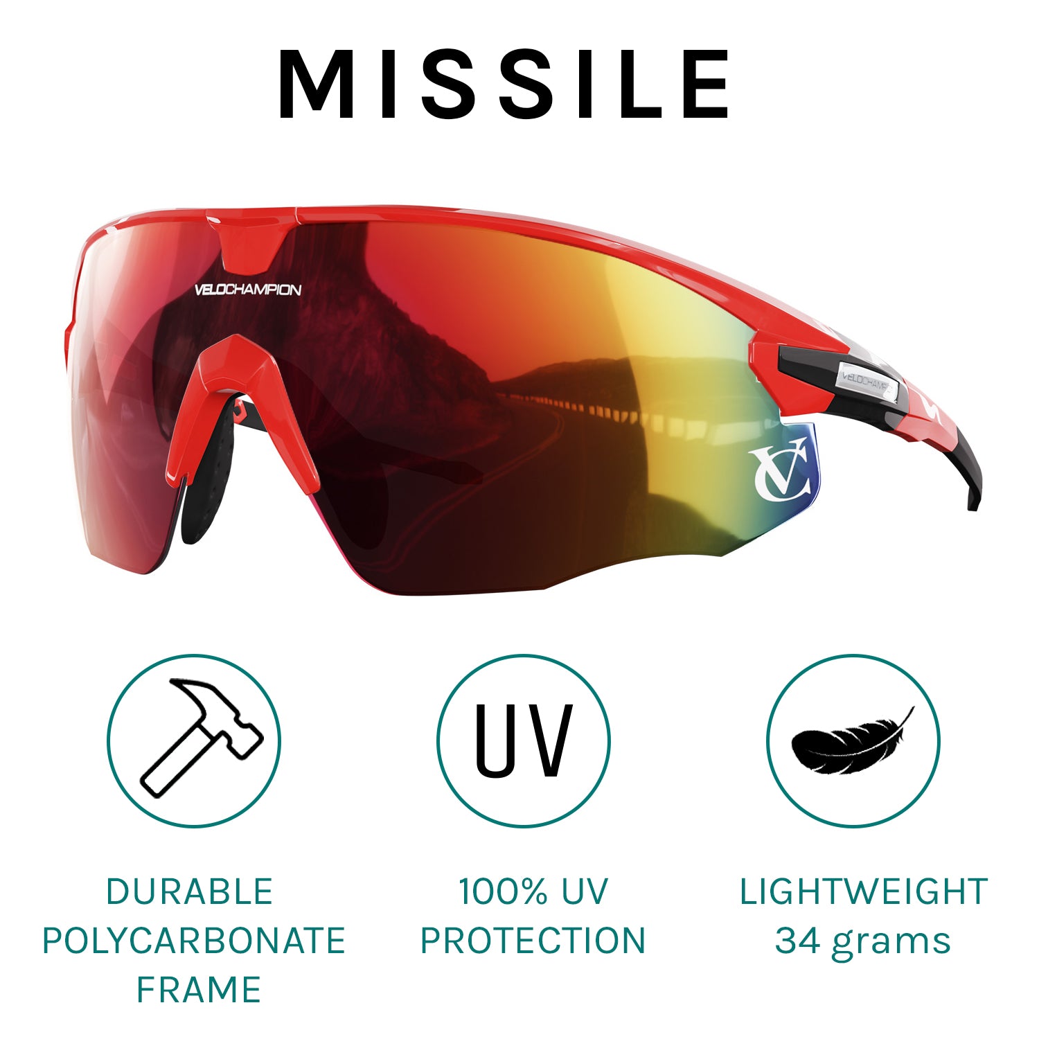 VeloChampion MISSILE, Custom UV400 Customisable Cycling Sunglasses Bundle