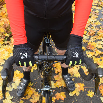 Black/Yellow Windproof Running, Cycling, Hiking Gloves with zip storage pocket & reflective logo
