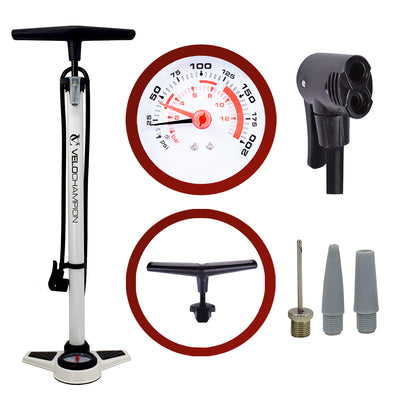 VeloChampion High Pressure Cycling Floor / Track Pump - Inflates Up To 200psi with Dual Valve Head