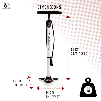 VeloChampion High Pressure Cycling Floor / Track Pump - Inflates Up To 200psi with Dual Valve Head