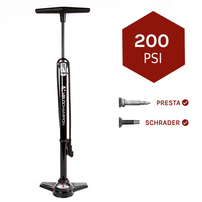 VeloChampion High Pressure Cycling Floor / Track Pump - Inflates Up To 200psi with Dual Valve Head