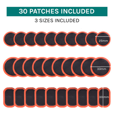 VeloChampion 30 Pack Puncture Repair Patches suitable for any bicycle for a quick bike repair.