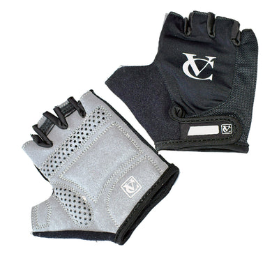 Kids Half Finger Cycling Mitts with padded palm, adjustable wrist strap, anti-slip grip - Black
