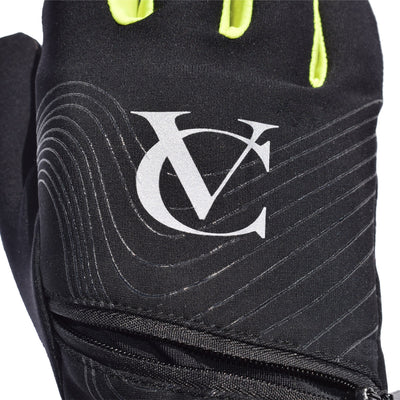 Black/Yellow Windproof Running, Cycling, Hiking Gloves with zip storage pocket & reflective logo