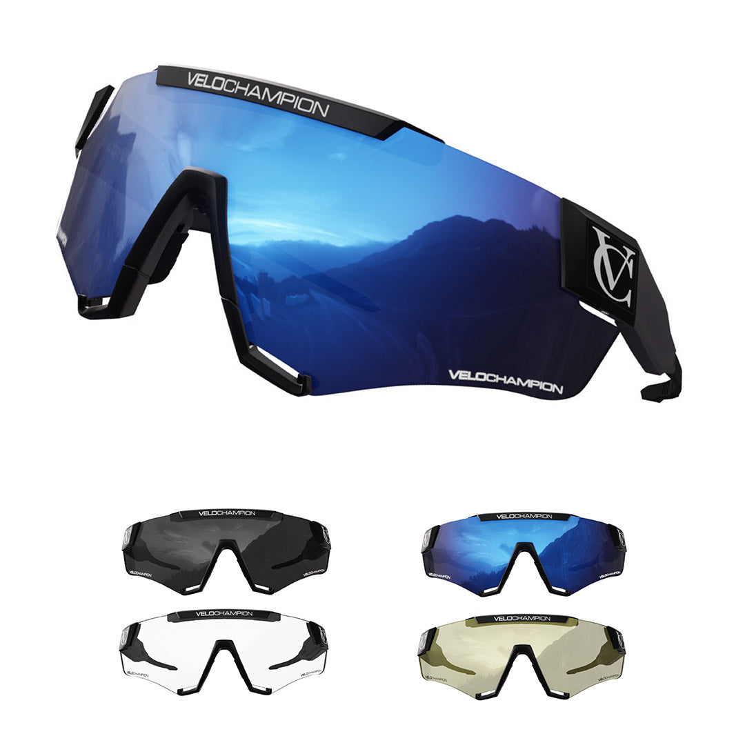 VeloChampion Cyclone Pro Cycling Sunglasses - Anti fogging. UV400 Protection. 4 Lenses Included