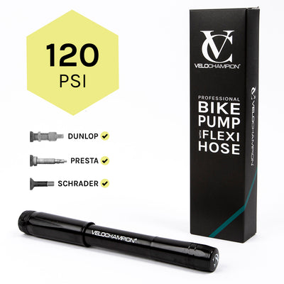 VeloChampion Professional Bike Pump with Easy Change Valve, Flexi Hose + Pressure Gauge