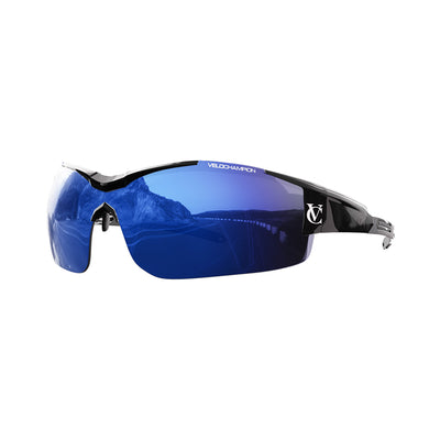 Customisable Vortex cycling glasses with black frame and blue lens | VeloChampion